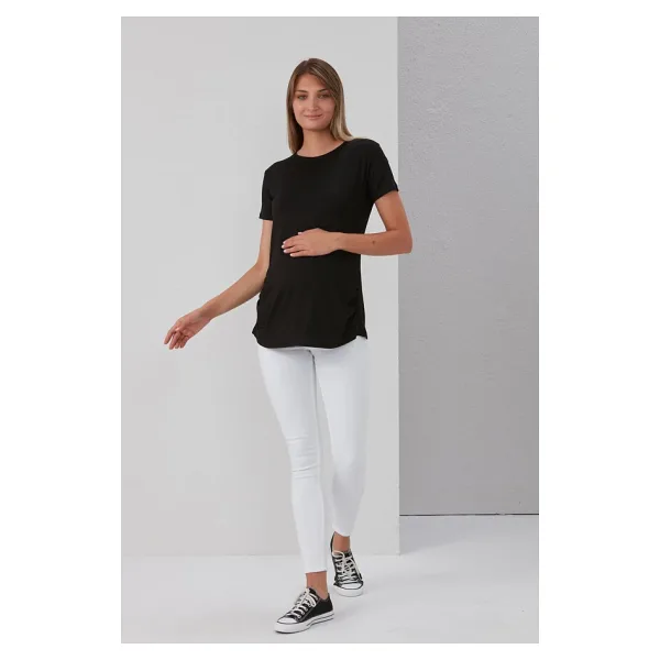 IŞŞIL 0788-Viskon Körüklü Düz Hamile Kısa Kol T-Shirt