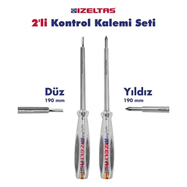 Izeltaş 2 Li Kontrol Kalem Seti Düz Ve Yıldız Uç 190 Mm