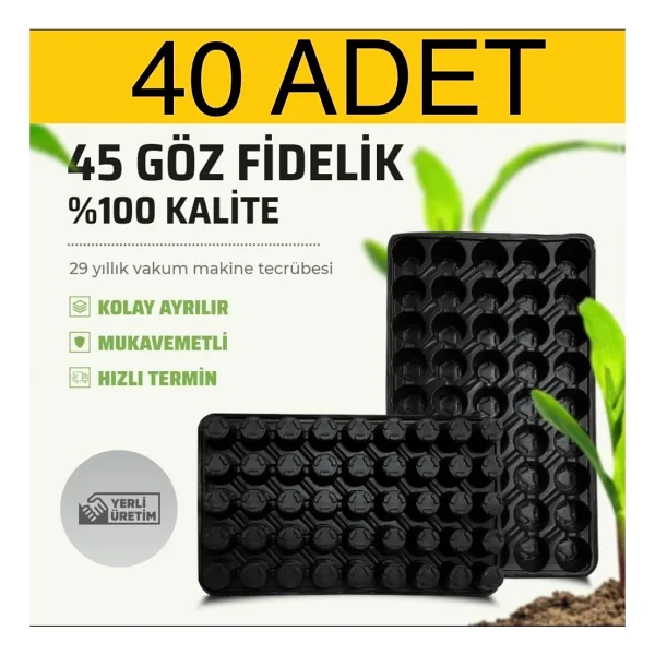 Karaoğlu Vakum Ambalaj 40 Adet 45 Göz Fide Viyol Fide Altlığı Fide Viyolü FİDELİK - Siyah