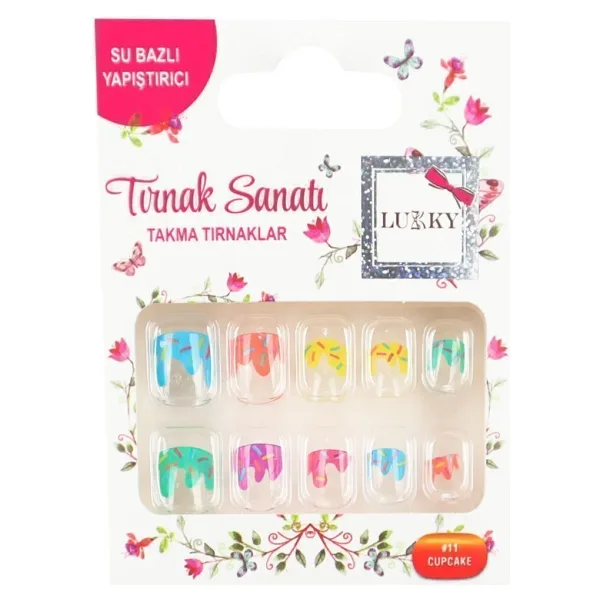 Lukky Cupcake Baskılı Yapışkanlı Takma Tırnak Seti