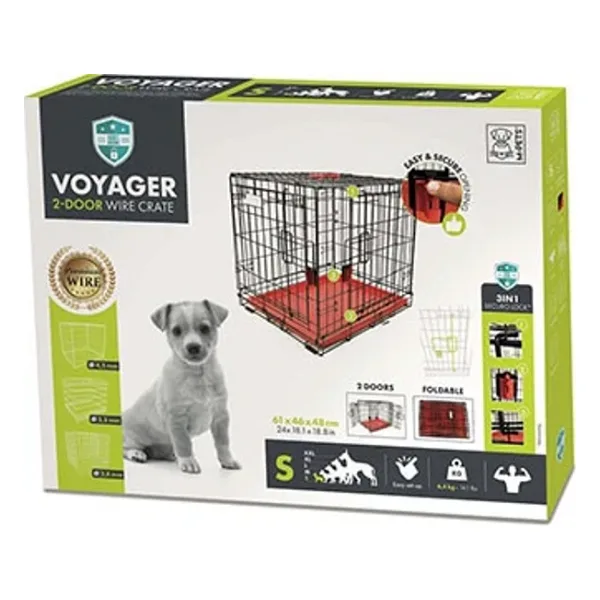 M-Pets Voyager 2 Kapılı Tekerlekli S Kırmızı 61x46x48 cm Köpek Kafesi
