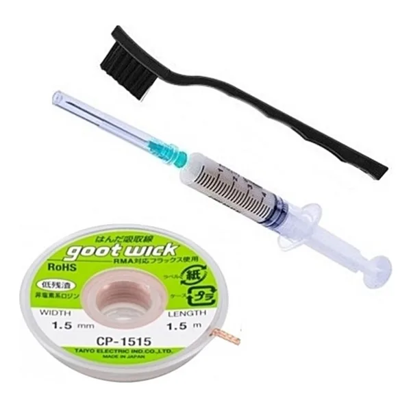 MHM Antistatik Temizleme Fırçası Goot Wick CP-1515 Lehim Sökme Teli 1,5mm ve Lehim Toplama Anakart Tamir Seti