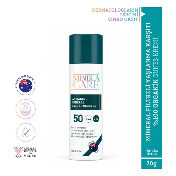 Minela Care Anti-Aging Organik Mineral Filtreli 70 gr 50 Faktör Güneş Kremi