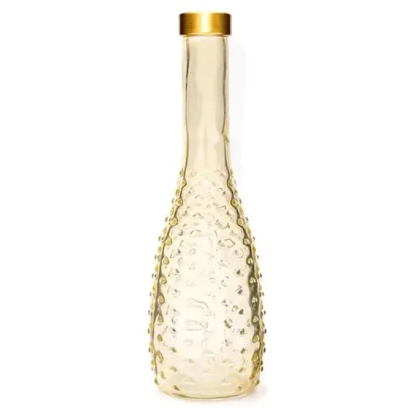 Missi Gold Boyunlu Amber Kabartmalı Ince Cam Vazo (26 CM)
