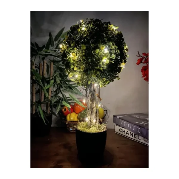 Nettenevime Led Işıklı Şimşir Top Yılbaşı Ağacı Tek Toplu 23cmx45cm Siyah Saksılı