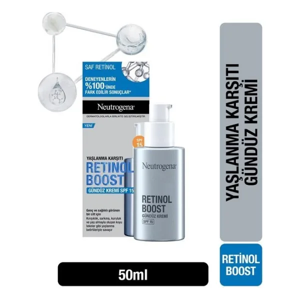 Neutrogena Retinol Boost SPF15 Gündüz Kremi - Saf Retinol ve Hiyalüronik Asit İçeren Yaşlanma Karşıtı Bakım, Tüm Cilt Tipleri, 50 ml
