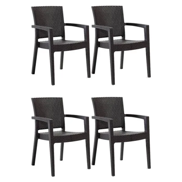 Novussi 4 Adet Novussi Paris Rattan Kollu Sandalye Koltuk Kahve
