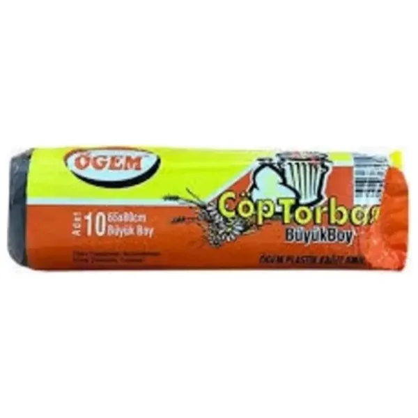 Ögem Büyük Boy Çöp Torbası 65 x 80 cm 10 Lu Rulo x 1 Paket = 10 Adet (Siyah)