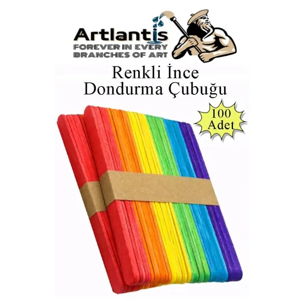 Renkli Dar Dil Çubuğu 100 Adet Ahşap Dondurma Çubuğu Renkli Maket Hobi Okul Proje Tasarım
