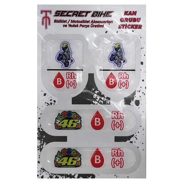 Secret Bike Mavi Motosiklet Ve Kask Kan Grubu Sticker B Rh (+) Pozitif