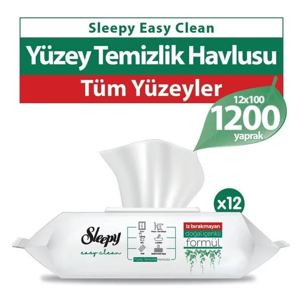 Sleepy Easy Clean Beyaz Sabun Katkılı Yüzey Temizlik Havlusu 100 Yaprak 12'li