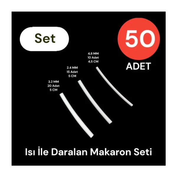 Tek-İş ISI İLE DARALAN MAKARON SETİ 50 ADET BEYAZ 3.2 20 + 2.4 15 + 1.5 15 ADET