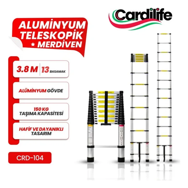 Teleskopik Alüminyum Merdiven 3.8 Mt 13 Basamaklı