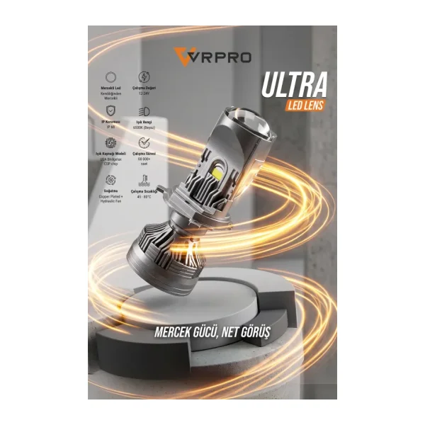 vr pro H4 Mercekli Led Far Ampulü 25.000 Lümen ŞİMŞEK ETKİLİ UFUK ÇİZGİLİ ULTRA MERCEKLİ -H4