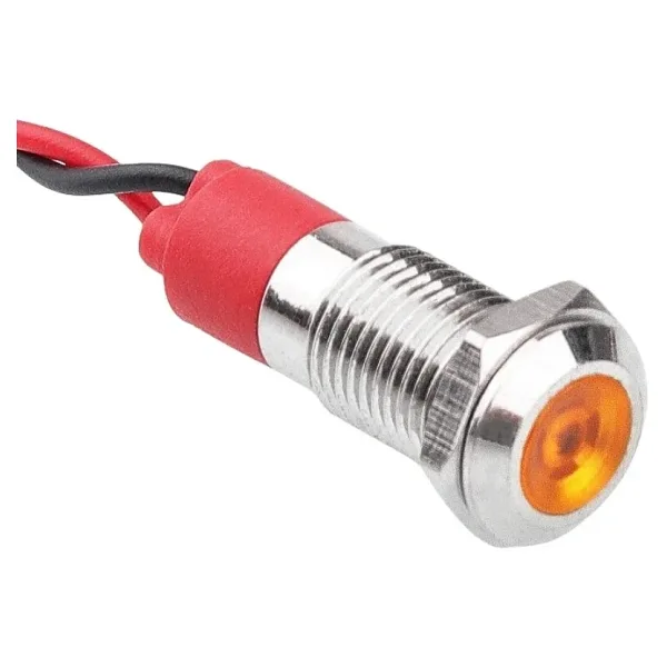 WD08L-P2 8mm 12-24V Kablolu Metal Sinyal Lambası - Sarı