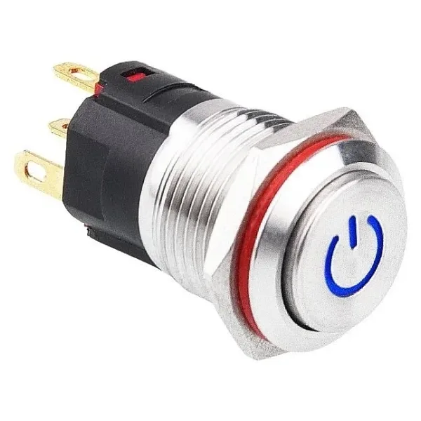 WD16A-G1Z-C 16mm Çıkık Anahtarlı Işıklı Power Metal Buton - Mavi