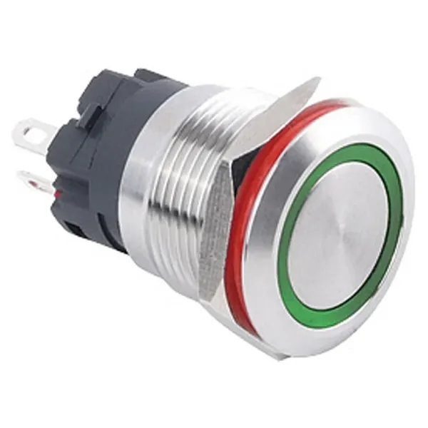 WD19A-P1-E 19mm Düz Yaylı Işıklı Metal Buton - Yeşil