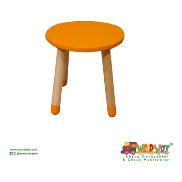 Wood & Joy Doğal Ahşap Renkli Çocuk Tabure (Turuncu)