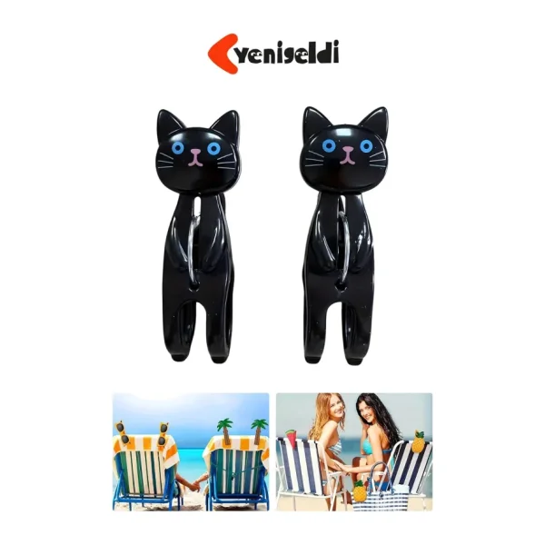 Yenigeldi 2 Adet Siyah Kedi Plaj Havlu Mandal Klipsi - Güçlü Tutuş ve Eğlenceli Tasarım