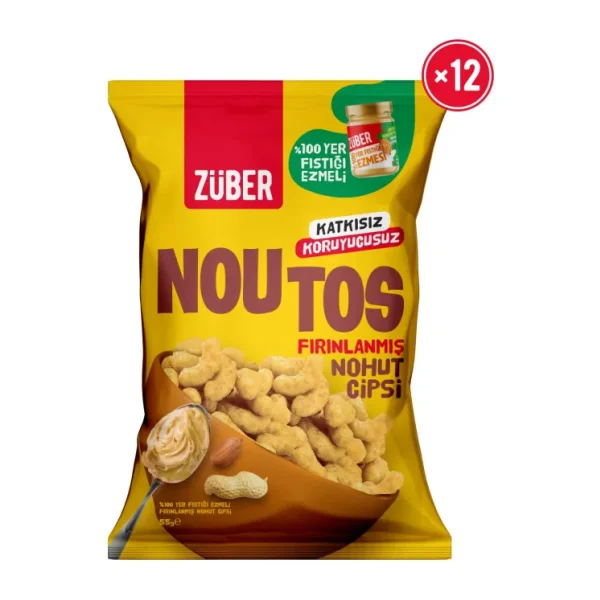 Züber Noutos %100 Yer Fıstığı Ezmeli Fırınlanmış Nohut Cipsi 55g x 12 Adet - 315 gr