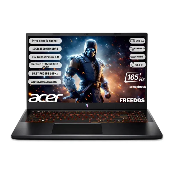 Acer Nitro V 15 ANV15-52-76BW NH.QZ8EY.002 i7-13620H 16 GB 512 GB SSD RTX5060 15.6" Full HD Gaming Laptop