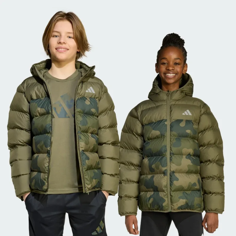 Adidas Synthetic Down Allover Print JL7398 Kapüşonlu Yeşil Çocuk Şişme Mont