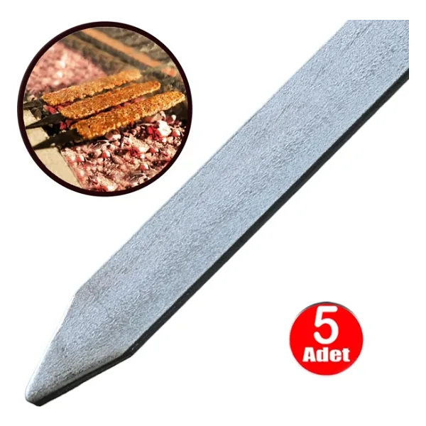 Aletçantam Adana Şiş Yassı Demir Mangal Barbekü Kebap Beyti Kıyma Şişi 50cm - 5 Adet Gri