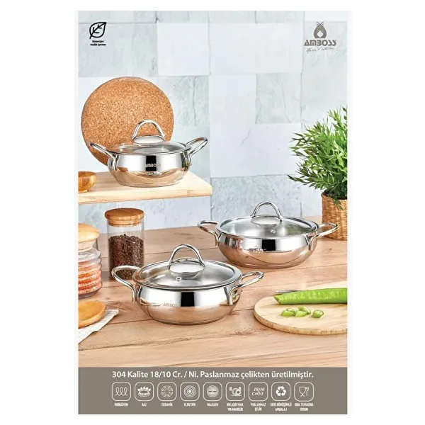 Amboss Stone İndüksiyon Tabanlı 6 Parça Çelik Sahan Seti
