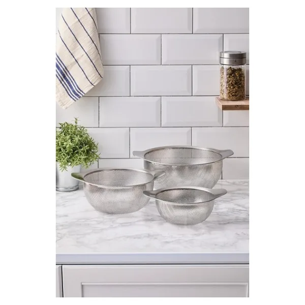 Aryıldız Çok Amaçlı Kulplu Paslanmaz Çelik Tel Süzgeç 3 Lü Set 18cm - 22cm - 26cm