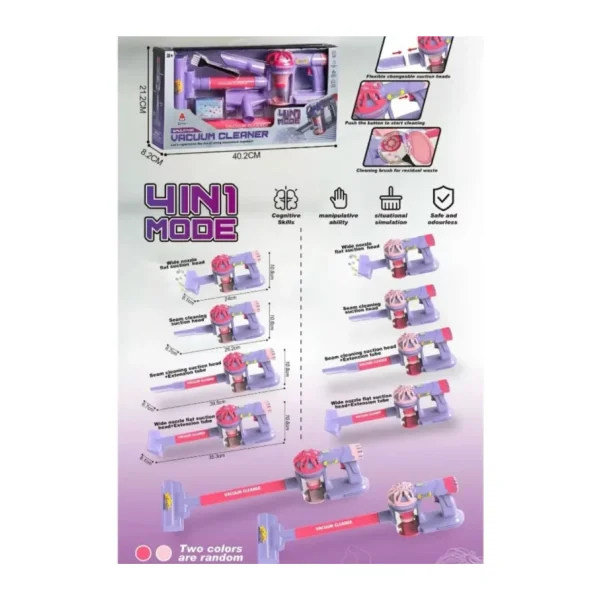 Boratila Toys Pilli Sesli Simülasyon Toplu 4 Farklı Mod Çekim Gücü Olan Dikey Süpürge Pembe