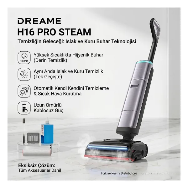 Dreame Yeni Premium Pro Islak ve Kuru Süpürge 28000PA Emiş Gücü, %100 Leke Giderme ve %99,9999 Sterilizasyon Için 200°C Buharlı Temizlikx - Siyah