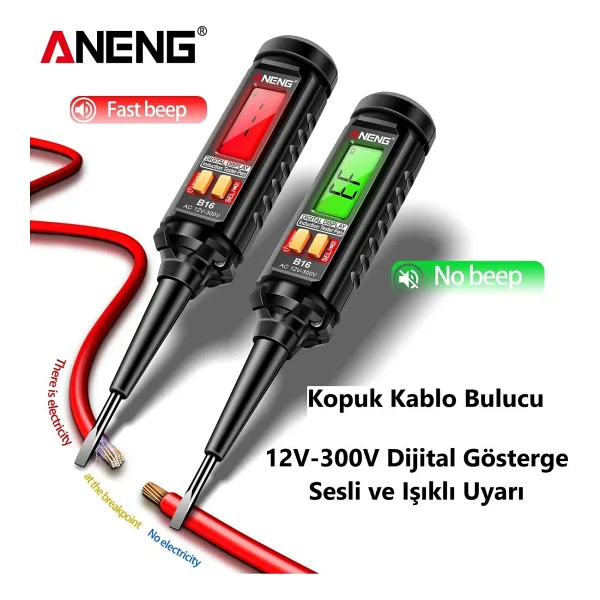 DUHALINE LCD Ekranlı Dijital Kontrol Kalemi ANENG 12V-300V Sesli/Işıklı Uyarı Faz/Nötr-Kablo Kopukluk Bulucu