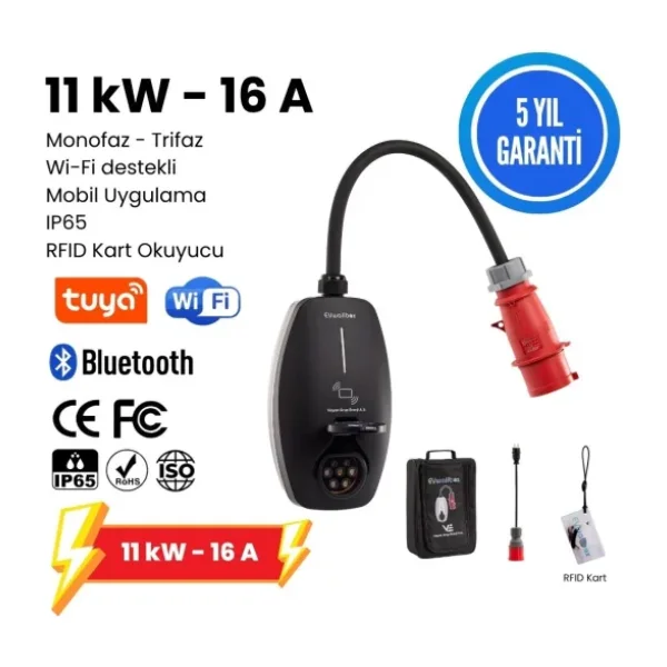 Evwallbox 11 kW Mobil Taşınabilir Elektrikli Araç Şarj İstasyonu