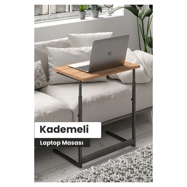 Flinder Çam/Siyah Yükseklik Ayarlı Laptop Masası, Çalışma Masası, Bilgisayar Masası, Metal Ayaklı