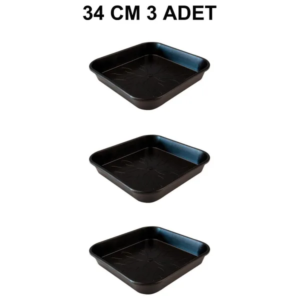 Grow Wizard Kare Saksı Altlığı 34 cm 3 Adet - Siyah
