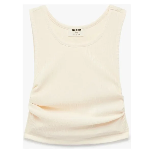 Koton Büzgülü Kolsuz Bisiklet Yaka Crop Bluz - Ekru - 11 - 12 Yaş