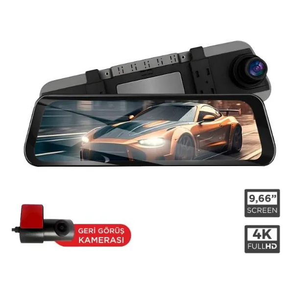 Lenovo M8/8804 Siyah 4K Araç Içi 9.6 Inç Dokunmatik Dikiz Ayna Gece Görüş Gps Önvearka Araç Kamerası