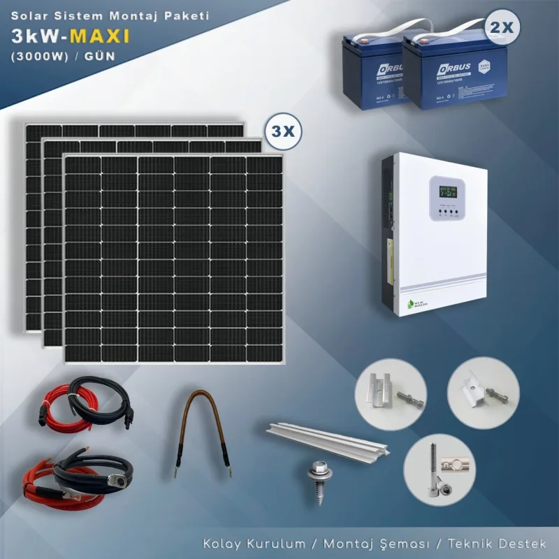 MATECH 3 kW Maxi Solar Paket Sistem (3000W/Gün)