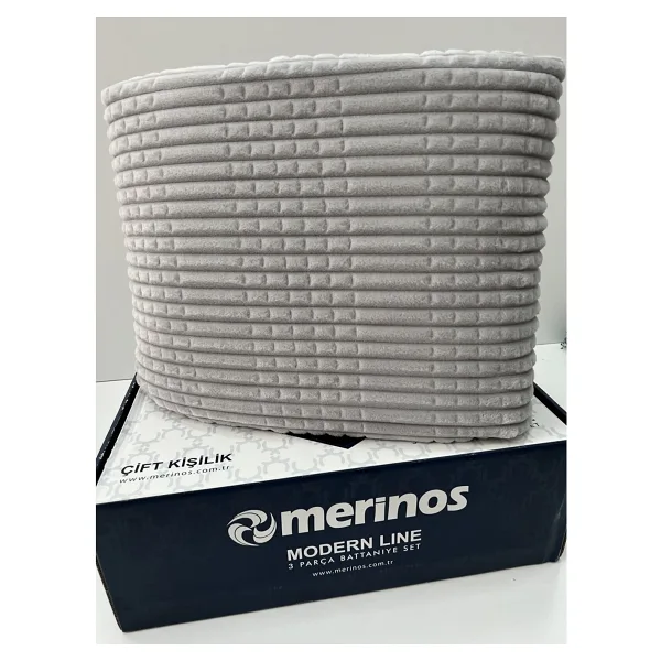 Merinos Modern Line 3 Parça Battaniye Seti -Gri - 200 x 220 cm