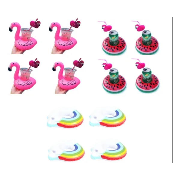 Netavantaj Flamingo Gökkuşağı Karpuz Şişme Havuz Deniz Bardak Tutucu Float 12li Set