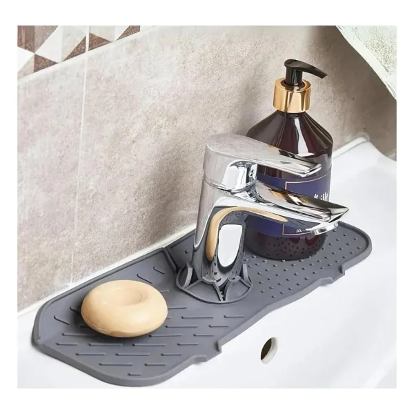 Purish Esnek Silikon Musluk Arkası Su Tutucu ve Lavabo Matı - Mutfak ve Banyo Kullanımı Için Drenajlı Musluk Pedi, Süngerlik ve Tezgah Koruyucu