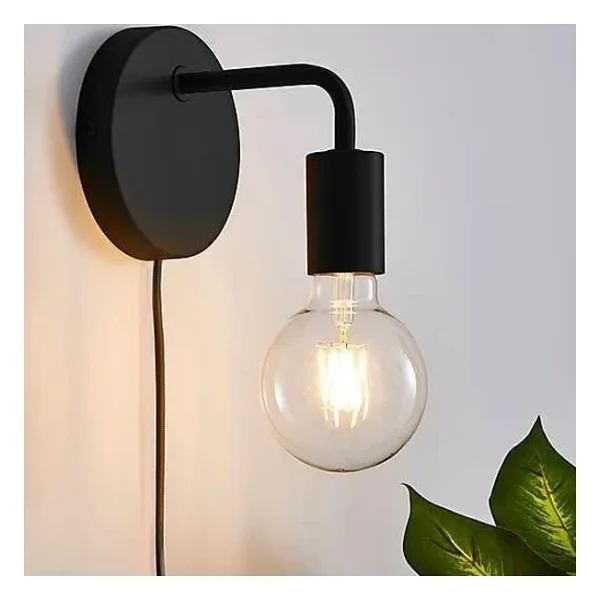 Rsylight Metal Rustik Kablolu Anahtarlı Duvar Siyah Dekoratif Aplik