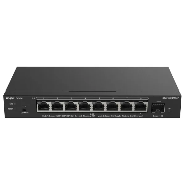 RUIJIE REYEE RG-ES209MG-P 8 PORT 10/100/1000/2500 Multi-Gigabit 8 PORT POE+ 1X 10G SFP 130W RUJIE CLOUD YONETILEBILIR DE