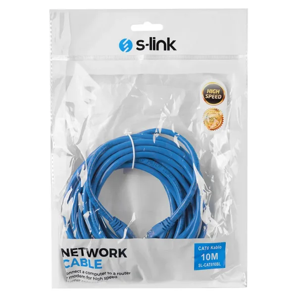 S-link SL-CAT610BL UTP 10 m Mavi CAT6 Patch Kablo