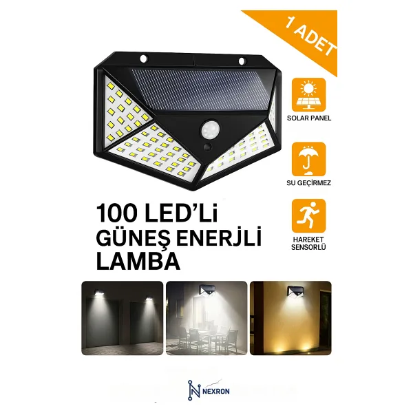 satior Suya Dayanıklı Solar Güneş Enerjili 100 Ledli Hareket Sensörlü Duvar Lambası Bahçe Aydınlatma Lamba