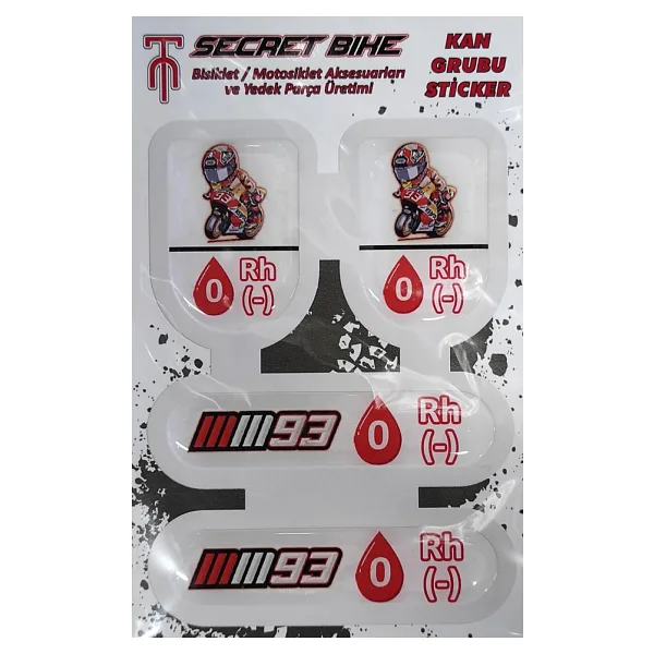 Secret Bike Kırmızı Motosiklet Ve Kask Kan Grubu Sticker 0 Rh (-) Negatif