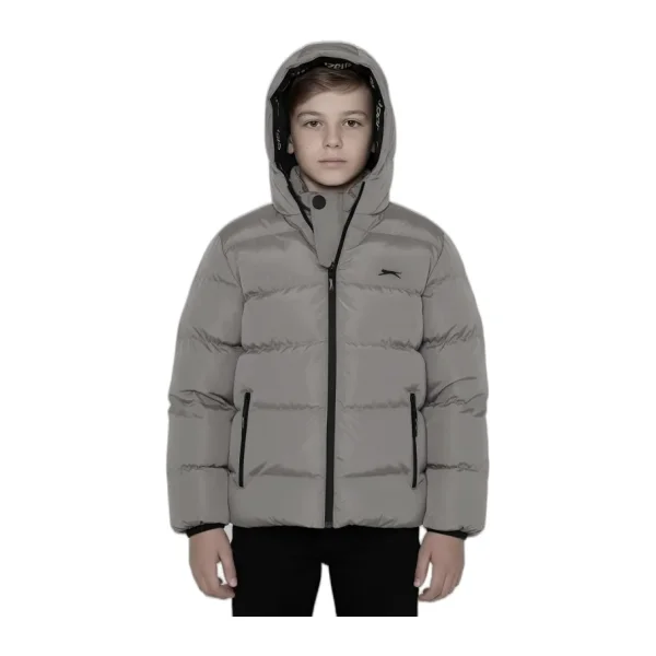 Slazenger Neons Kapüşonlu Taş Gri Çocuk Şişme Mont