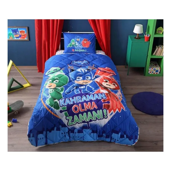 Taç Pj Masks Lisanslı 155x215 cm Pamuk Tek Kişilik Yorgan Seti