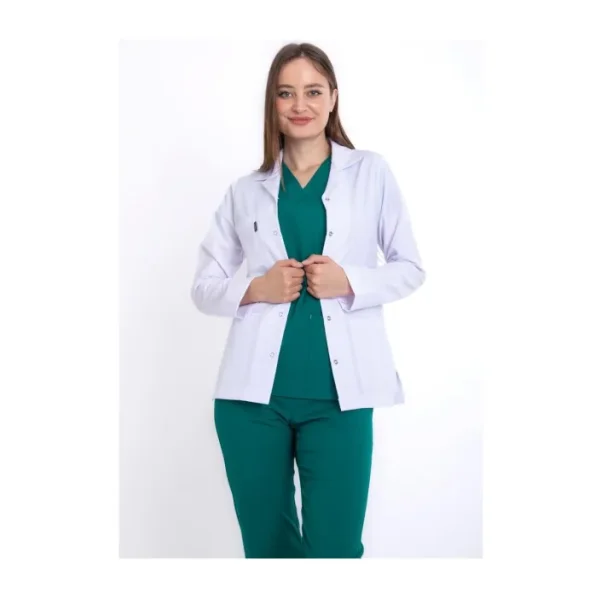 Uçak Medikal Beyaz Ceket Boy, Uzun Kol, Klasik Yaka, Doktor Önlüğü