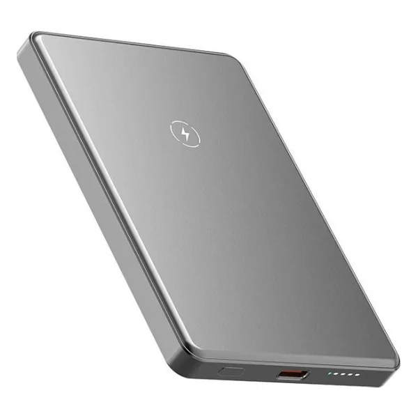 Uk Samsung S25 Ultra Uyumlu Magsafe 5000MAH Ultra Ince Powerbank Kablosuz Hızlı Şarj-Titanyum Gri